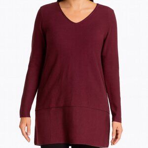 Pure jill Womens Burgundy Long Sleeve Top size L tall casual tunic preppy mature